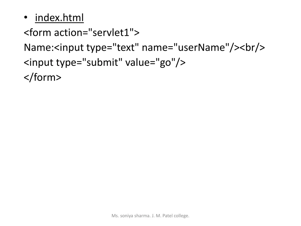 index html form action servlet1 name input type