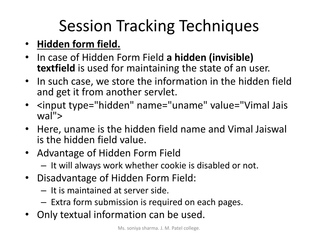 session tracking techniques hidden form field