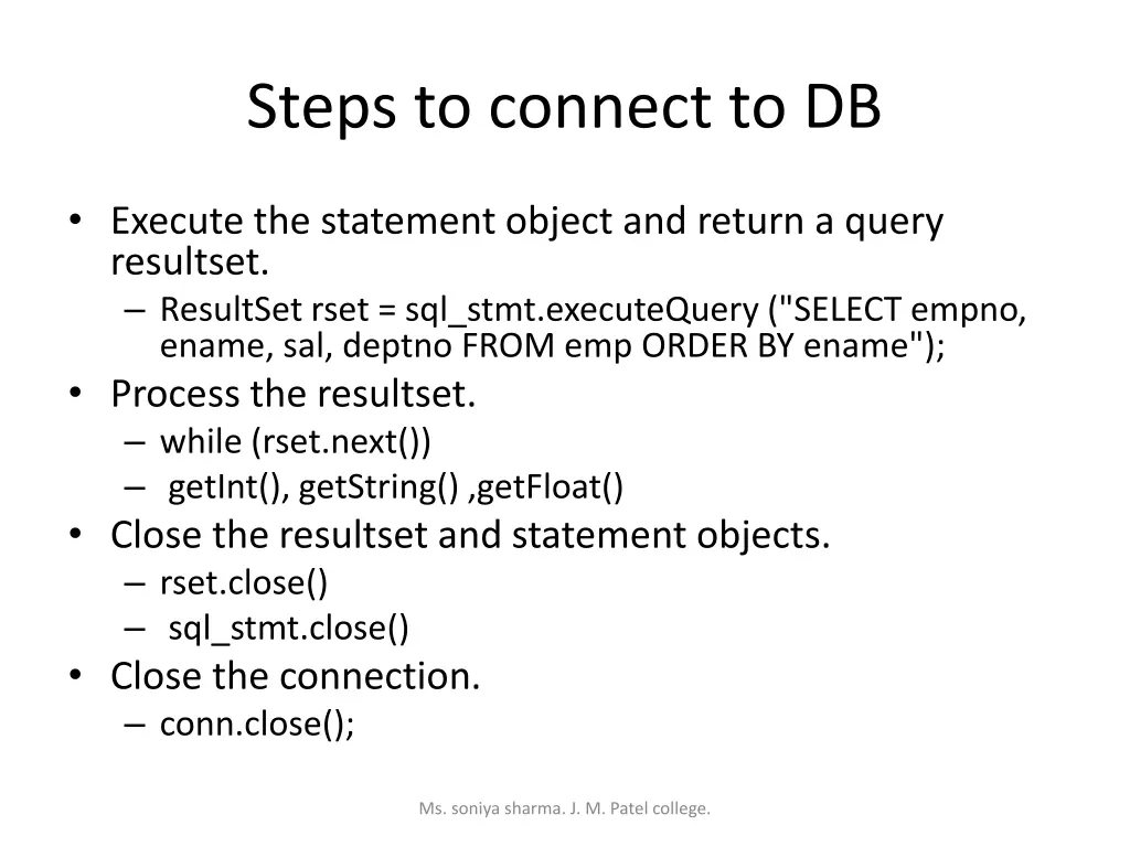 steps to connect to db