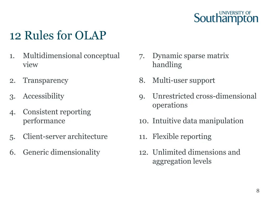 12 rules for olap