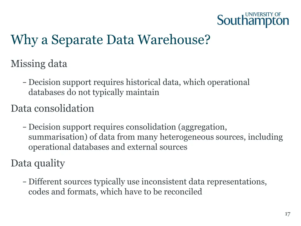 why a separate data warehouse 1