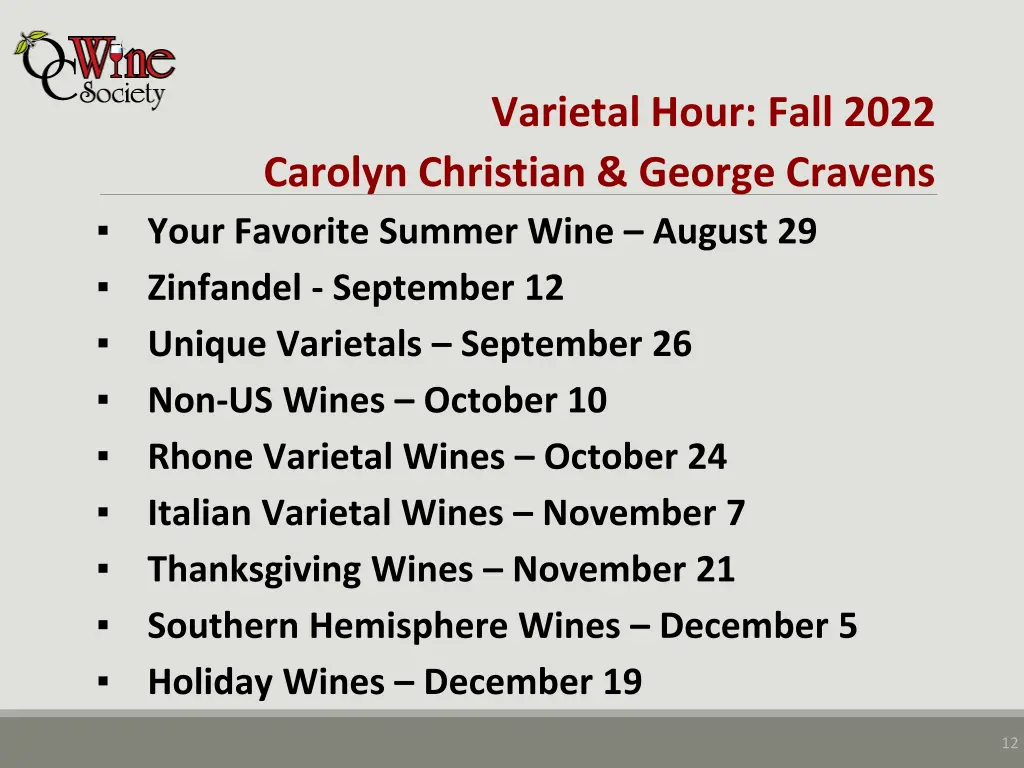 varietal hour fall 2022