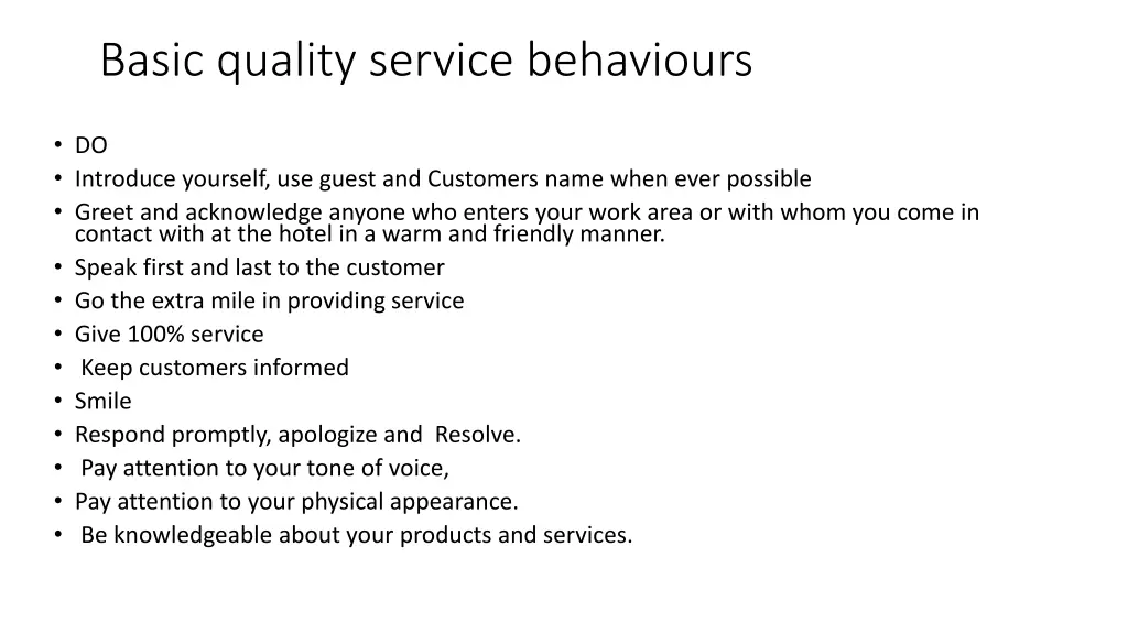 basic quality service behaviours