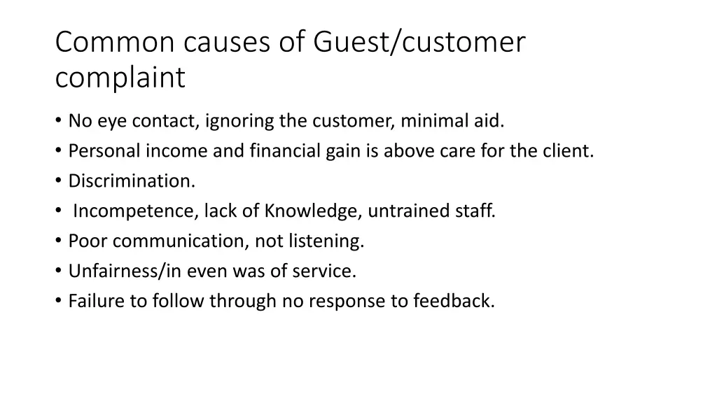 common causes of guest customer complaint