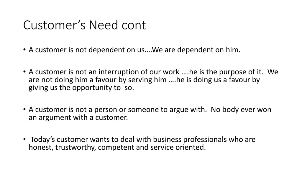 customer s need cont