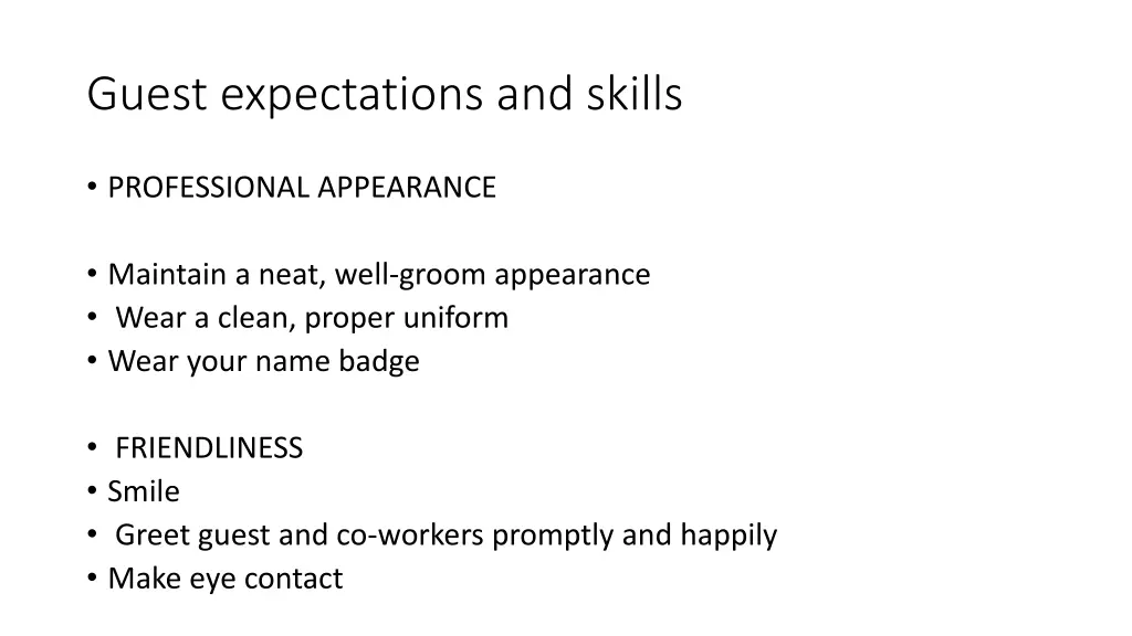 guest expectations and skills