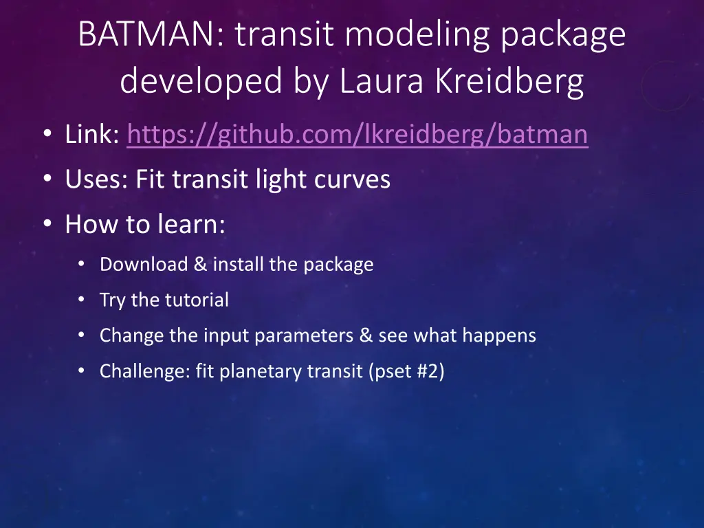 batman transit modeling package developed