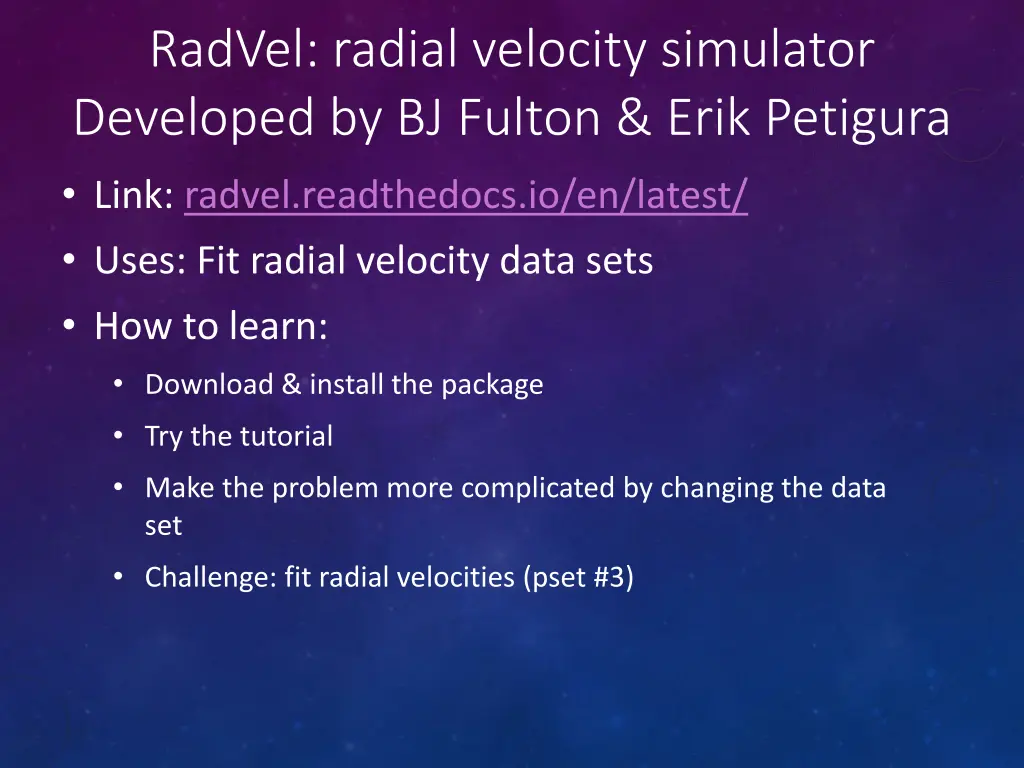 radvel radial velocity simulator developed