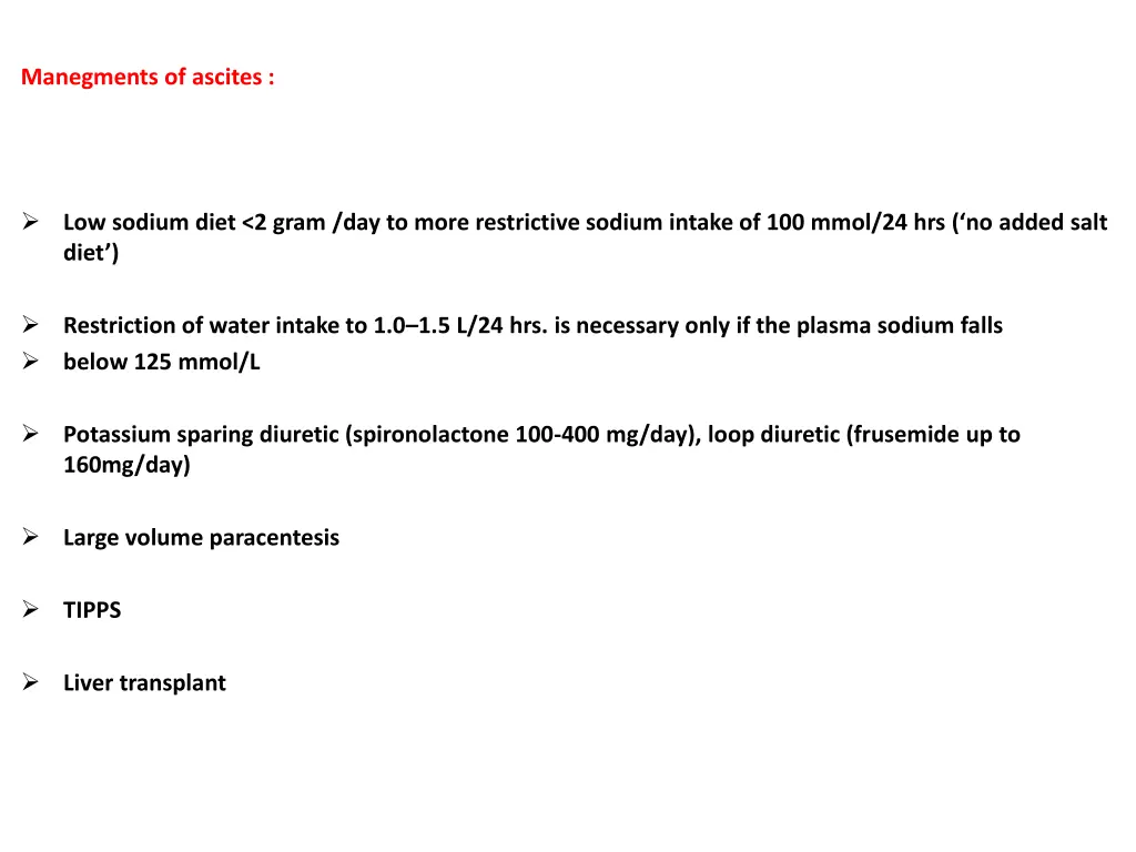 manegments of ascites