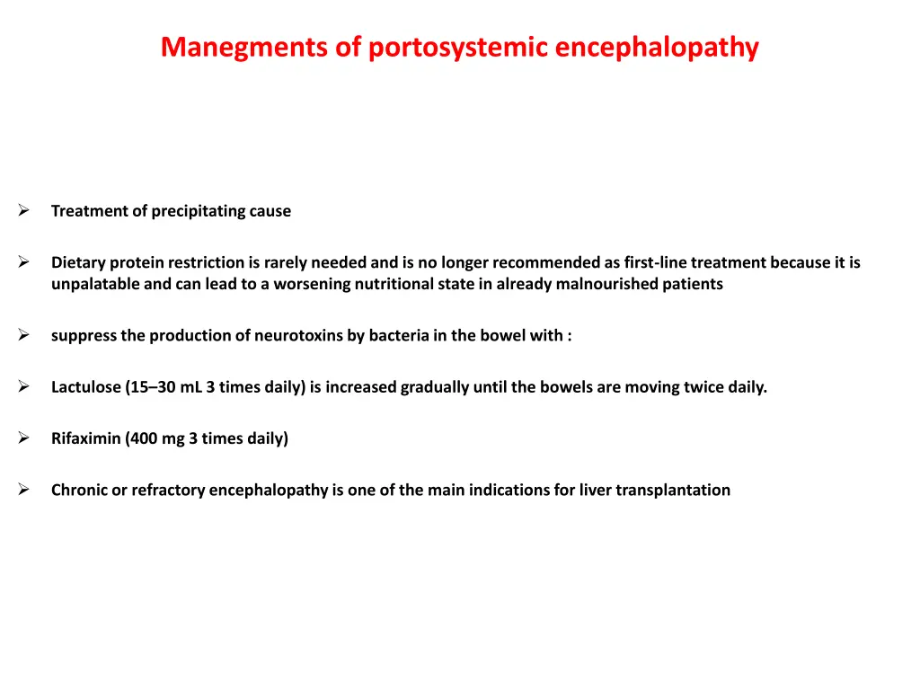 manegments of portosystemic encephalopathy