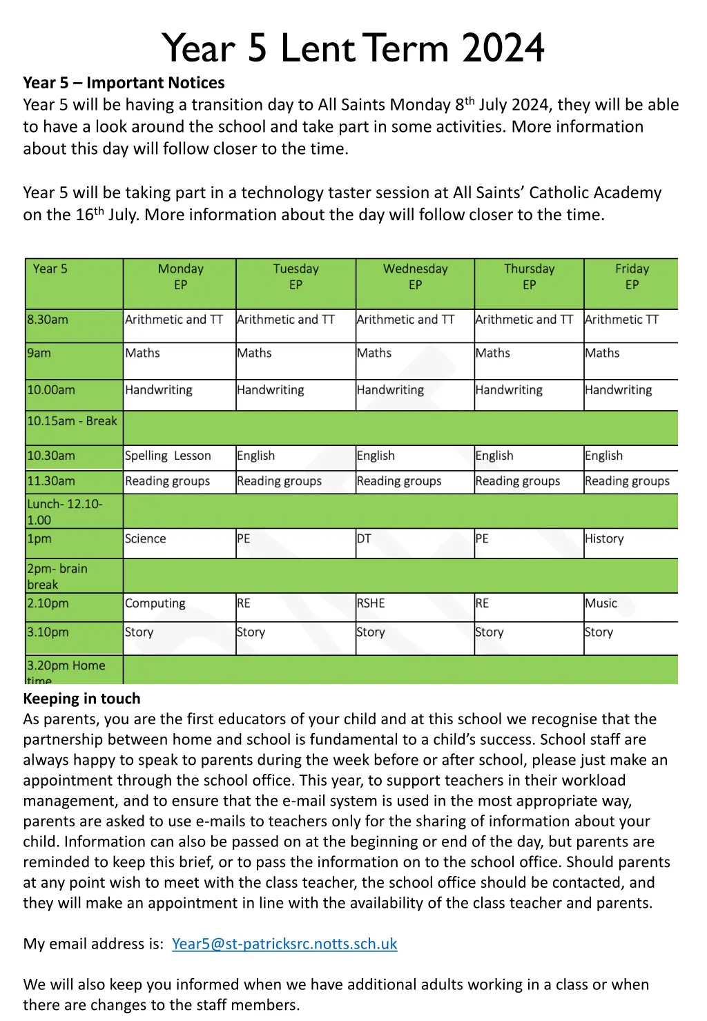 year 5 lent term 2024 year 5 important notices