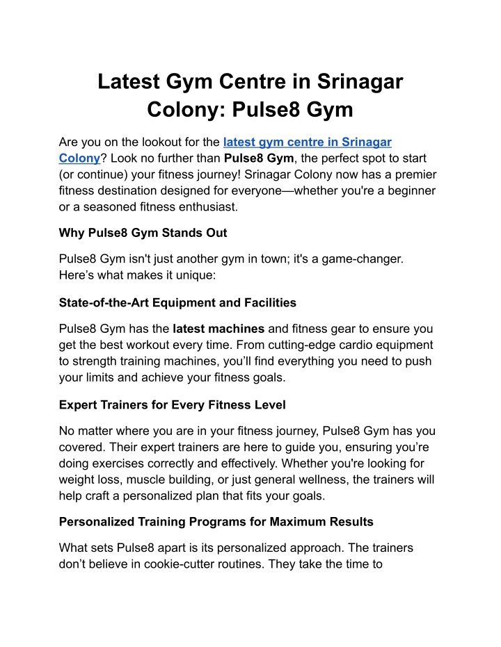 latest gym centre in srinagar colony pulse8 gym