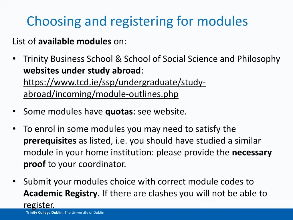 choosing and registering for modules