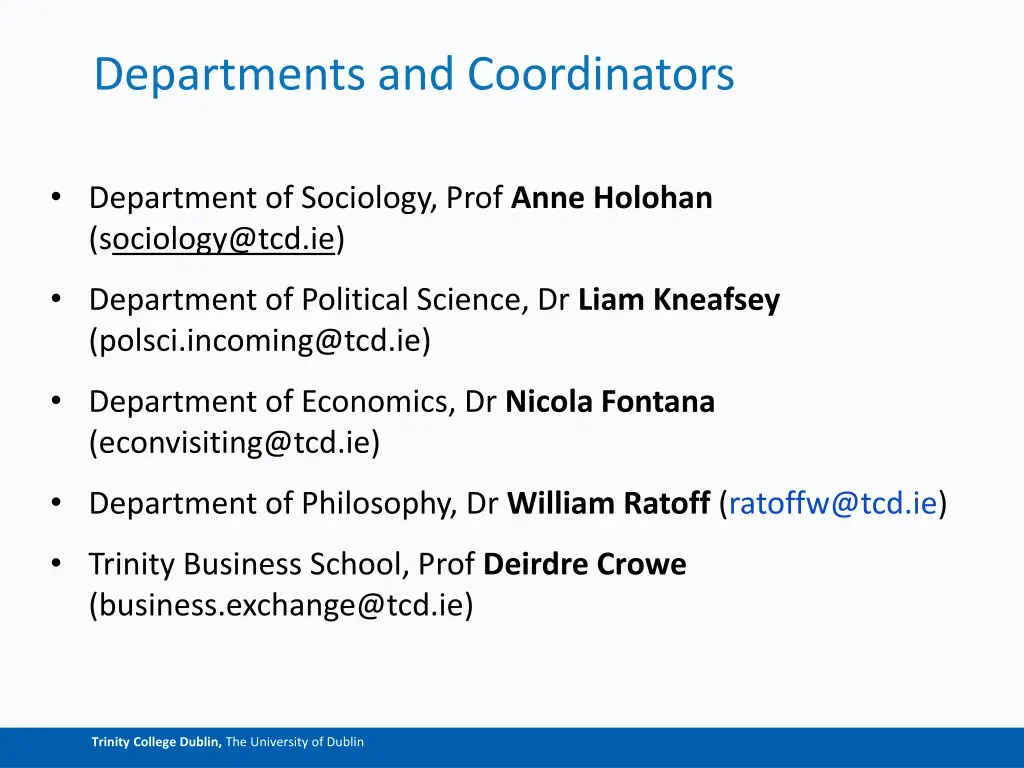 departments and coordinators