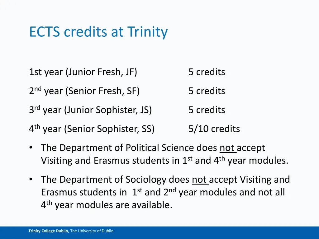 ects credits at trinity