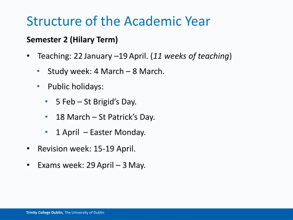 structure of the academic year