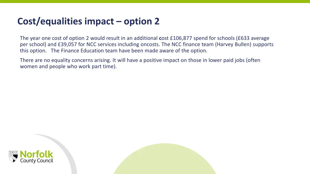 cost equalities impact option 2