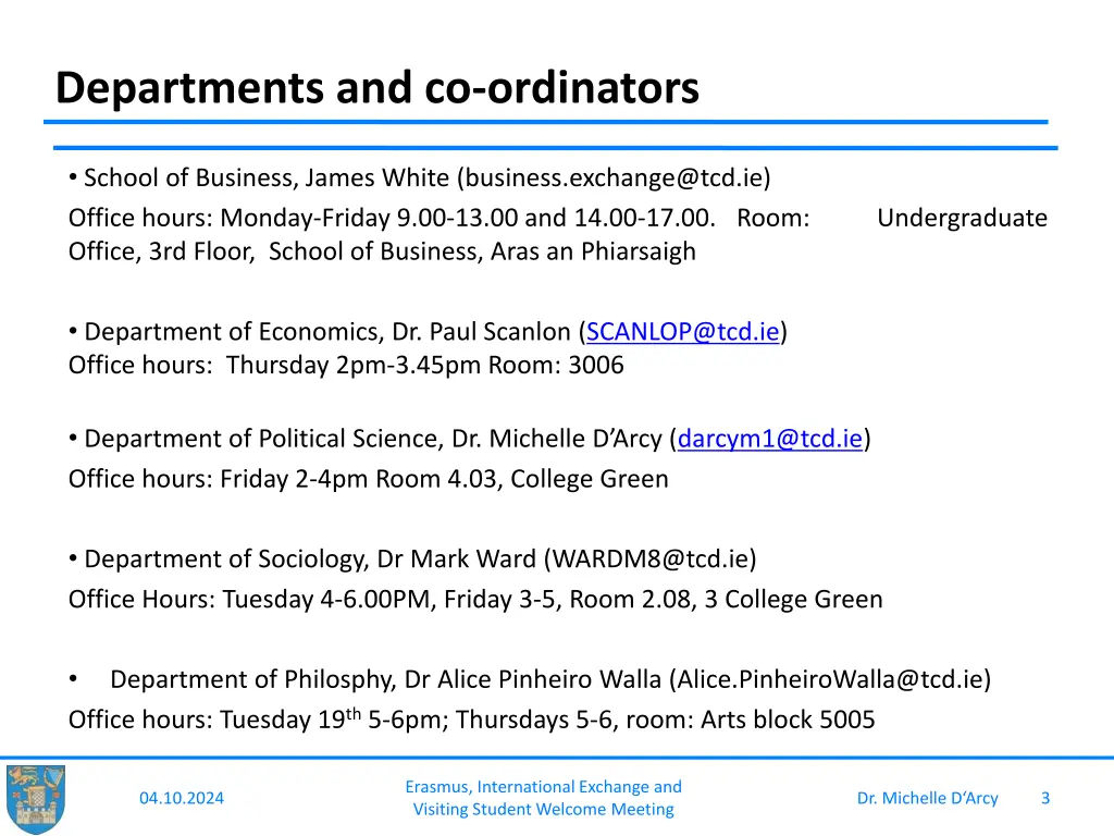 departments and co ordinators