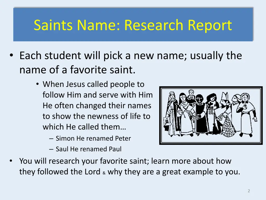 saints name research report