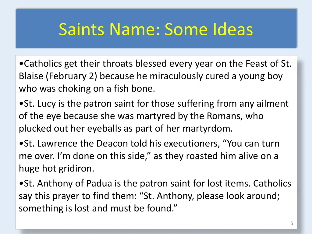 saints name some ideas 1