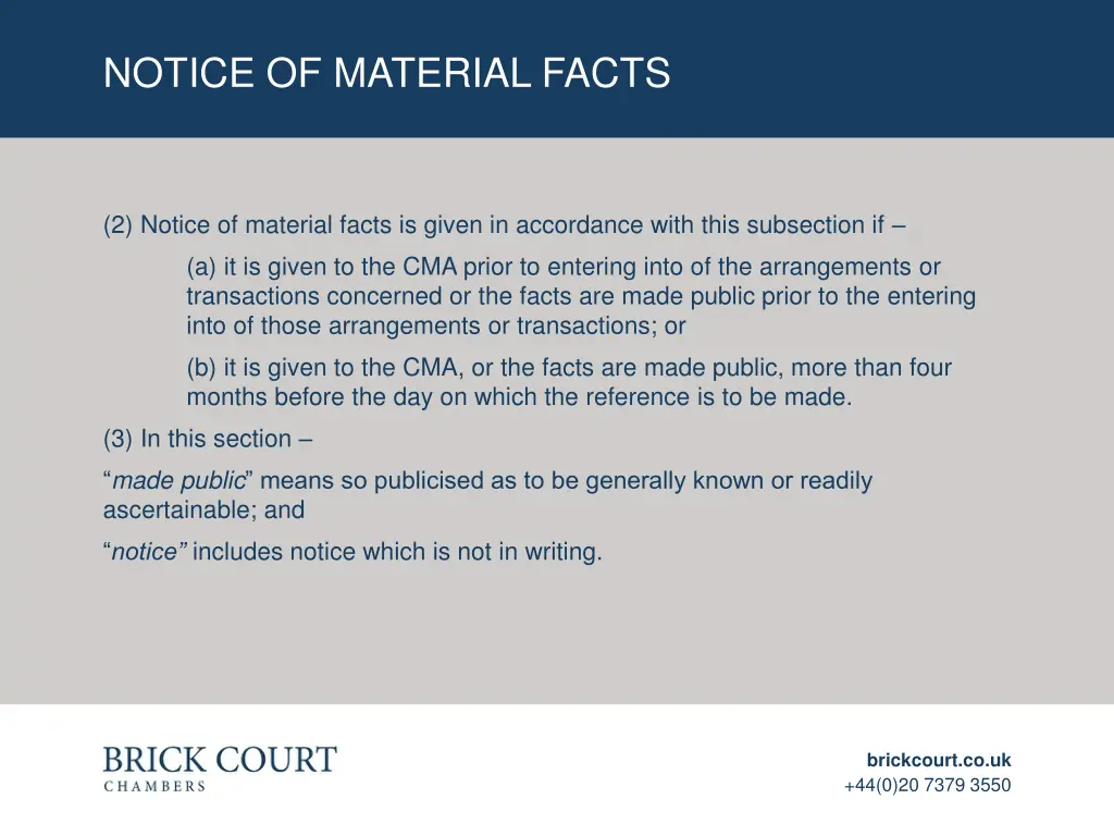 notice of material facts