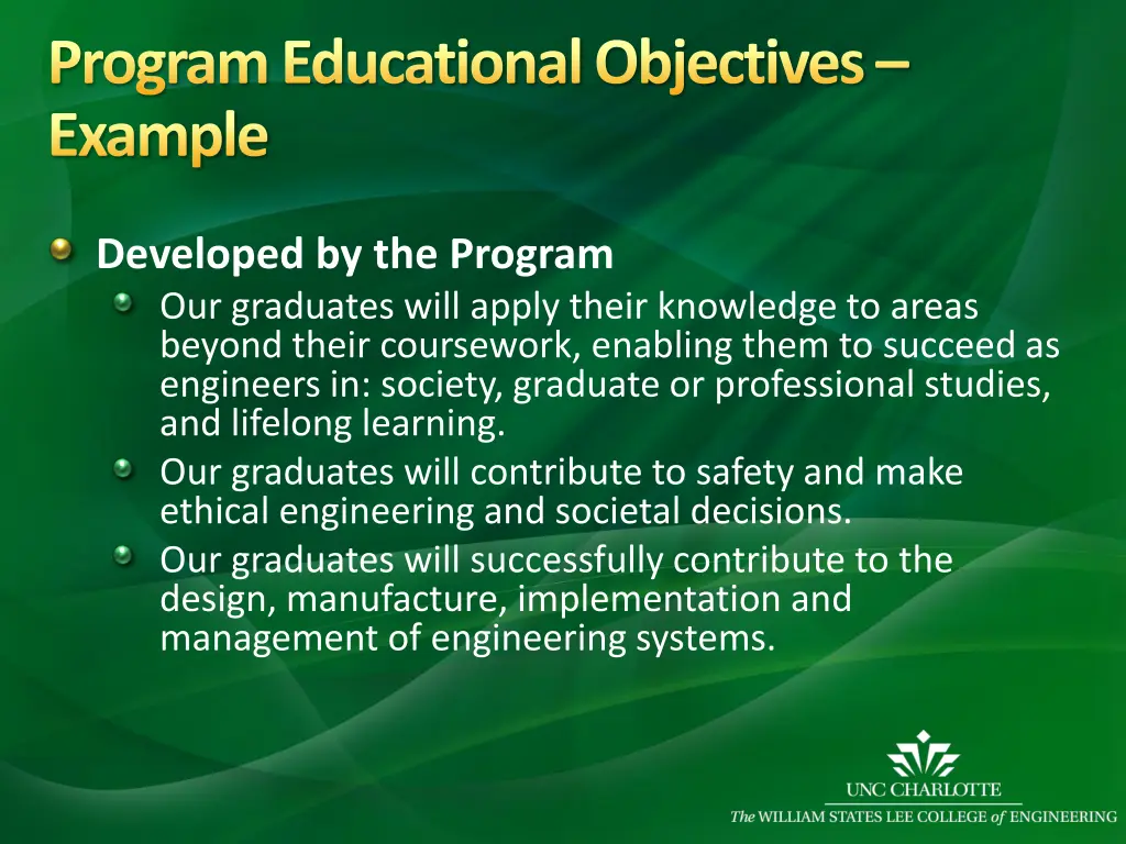 program educational objectives example