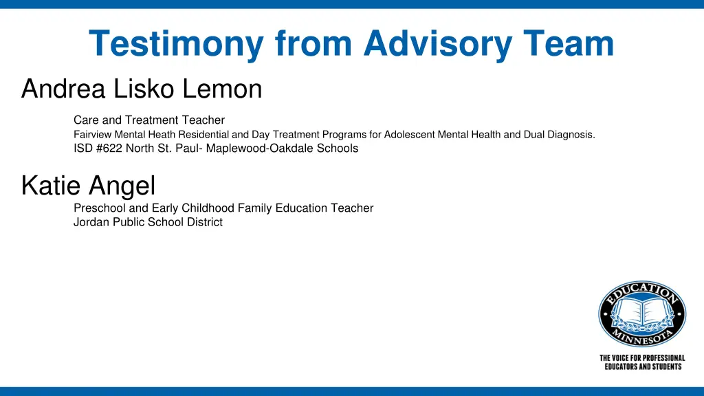 testimony from advisory team andrea lisko lemon