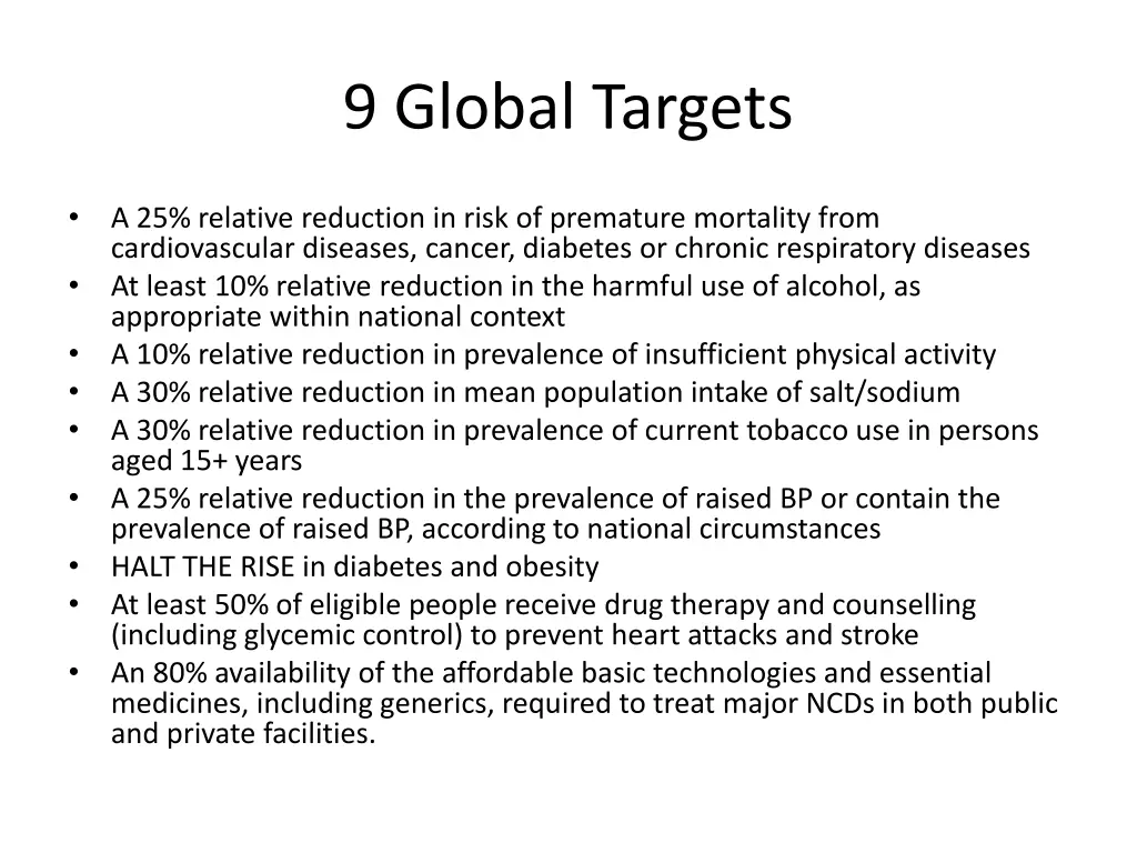 9 global targets