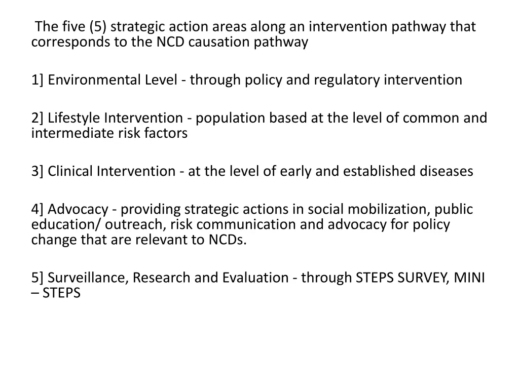 the five 5 strategic action areas along