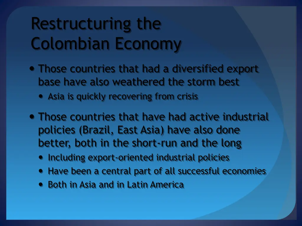 restructuring the colombian economy