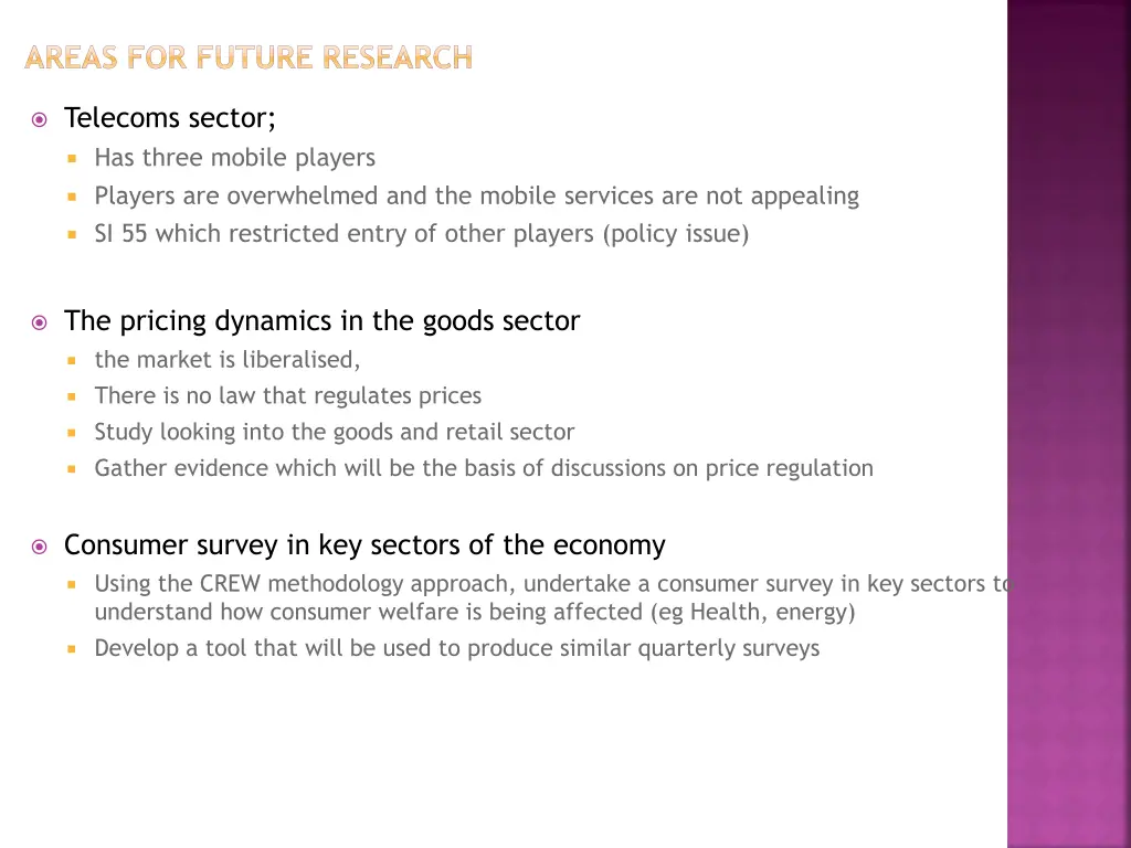 areas for future research