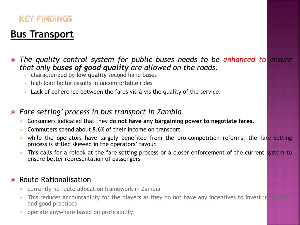 key findings bus transport