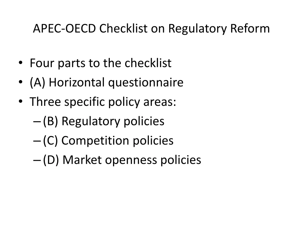 apec oecd checklist on regulatory reform