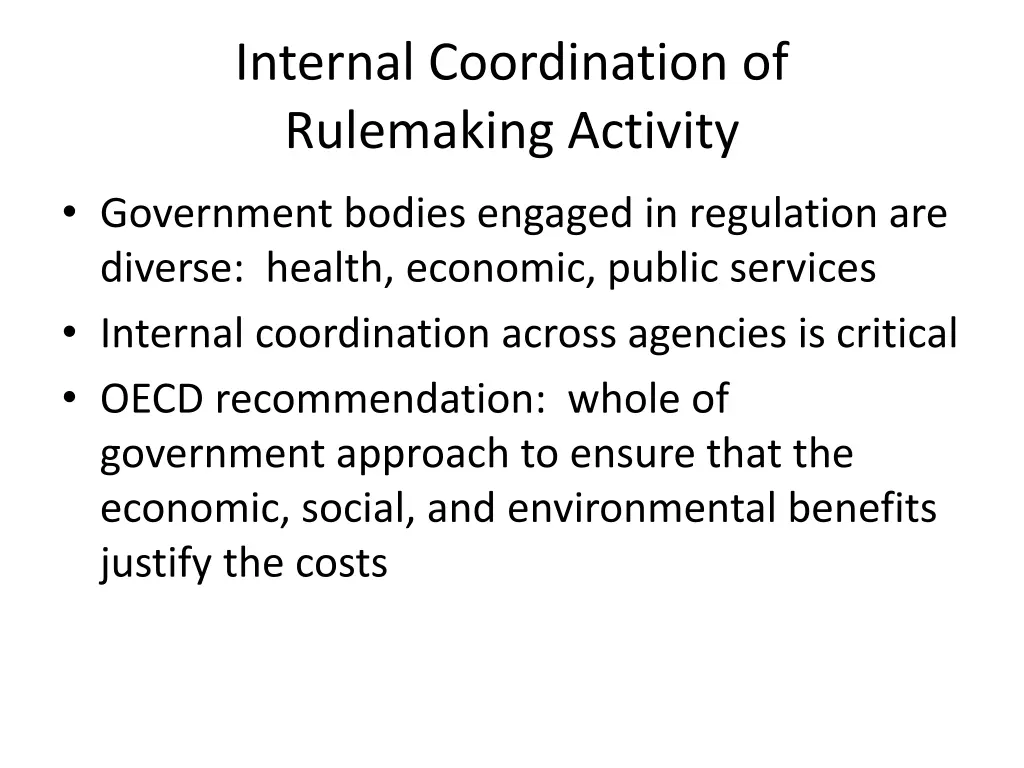 internal coordination of rulemaking activity