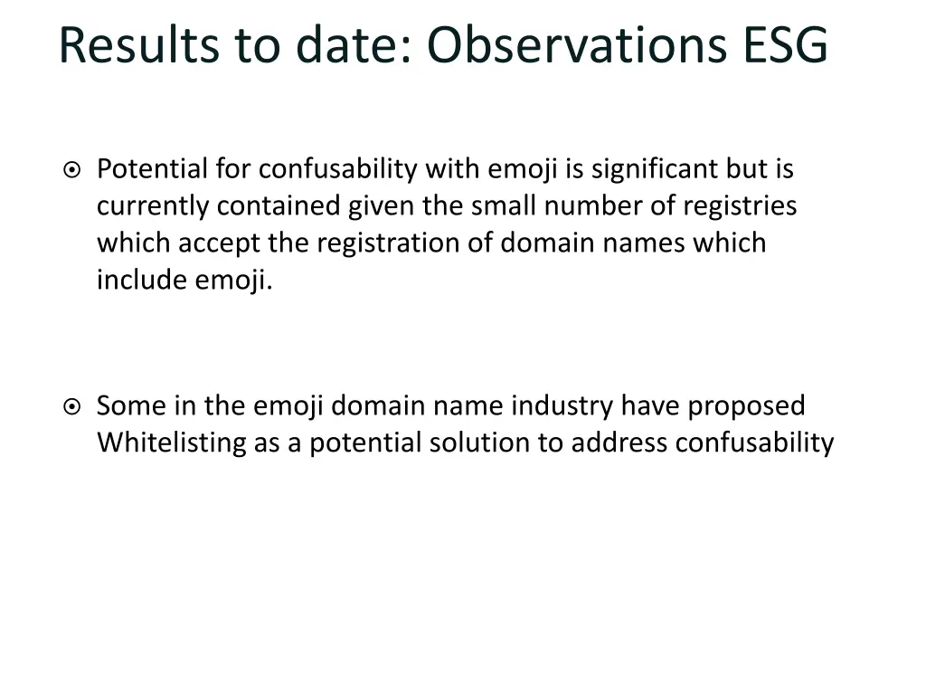 results to date observations esg