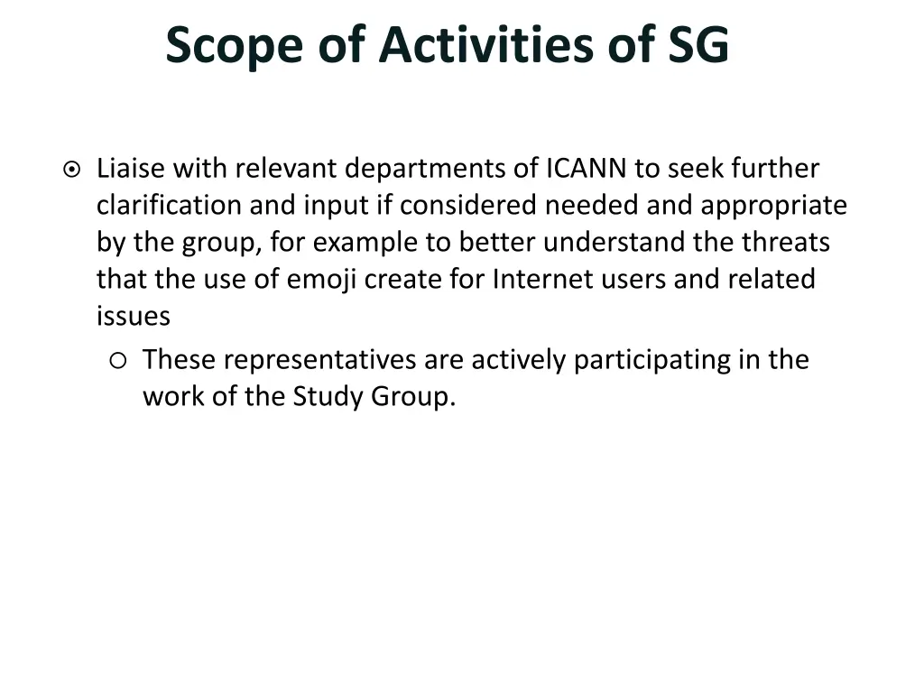 scope of activities of sg 1