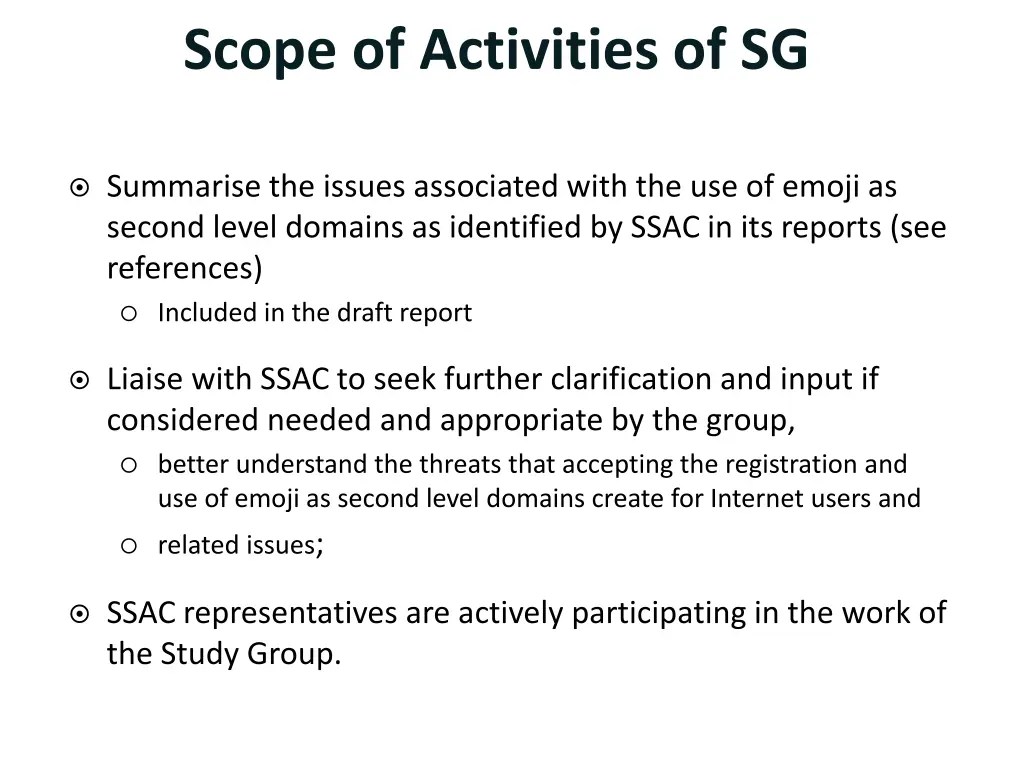 scope of activities of sg