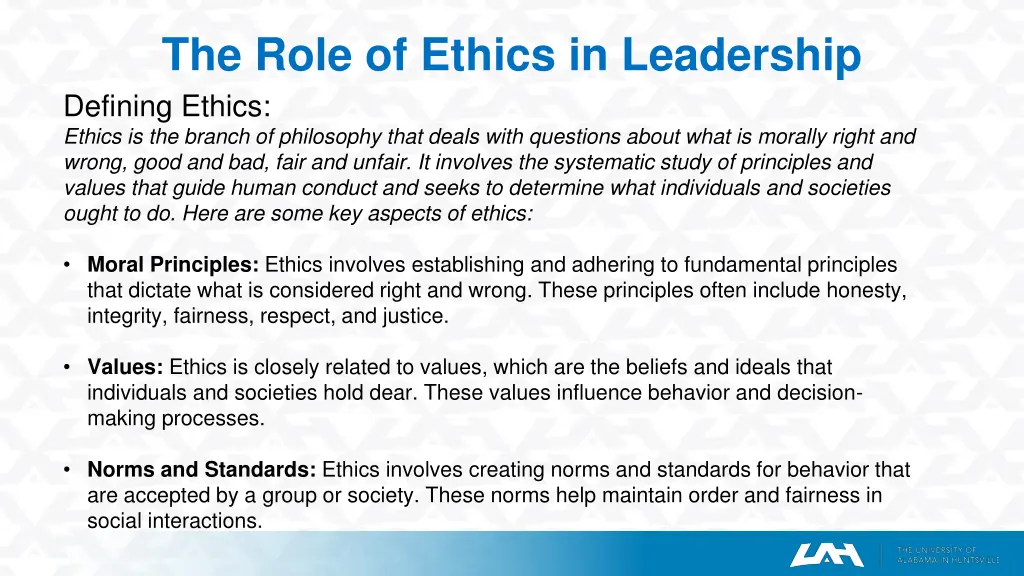 the role of ethics in leadership defining ethics