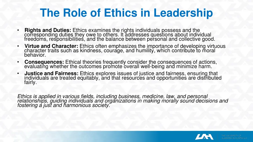 the role of ethics in leadership