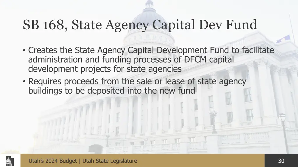 sb 168 state agency capital dev fund