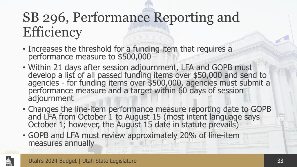 sb 296 performance reporting and efficiency