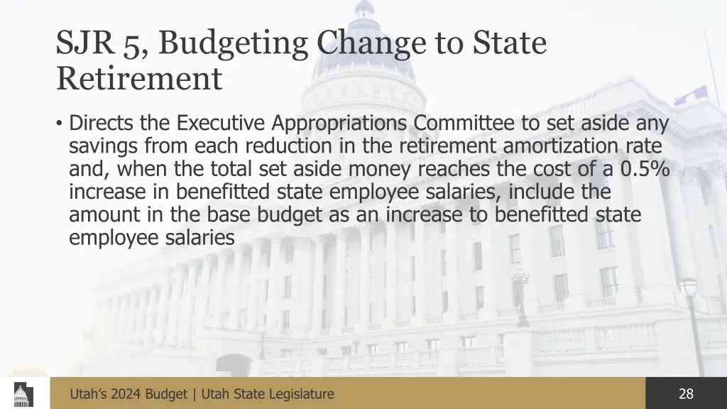 sjr 5 budgeting change to state retirement