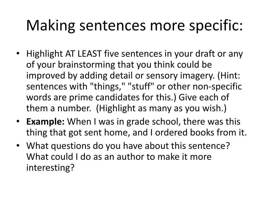 making sentences more specific