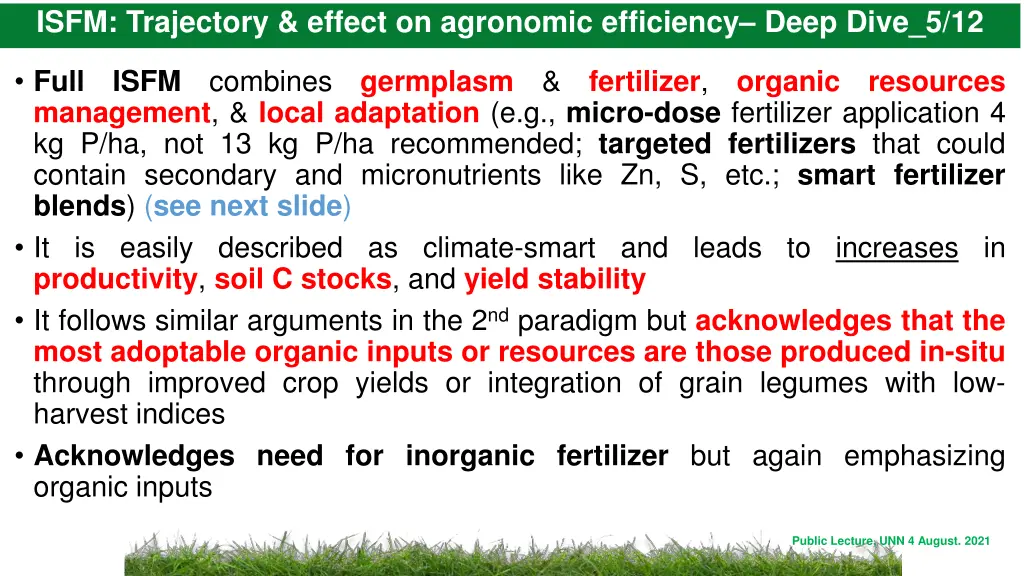 isfm trajectory effect on agronomic efficiency