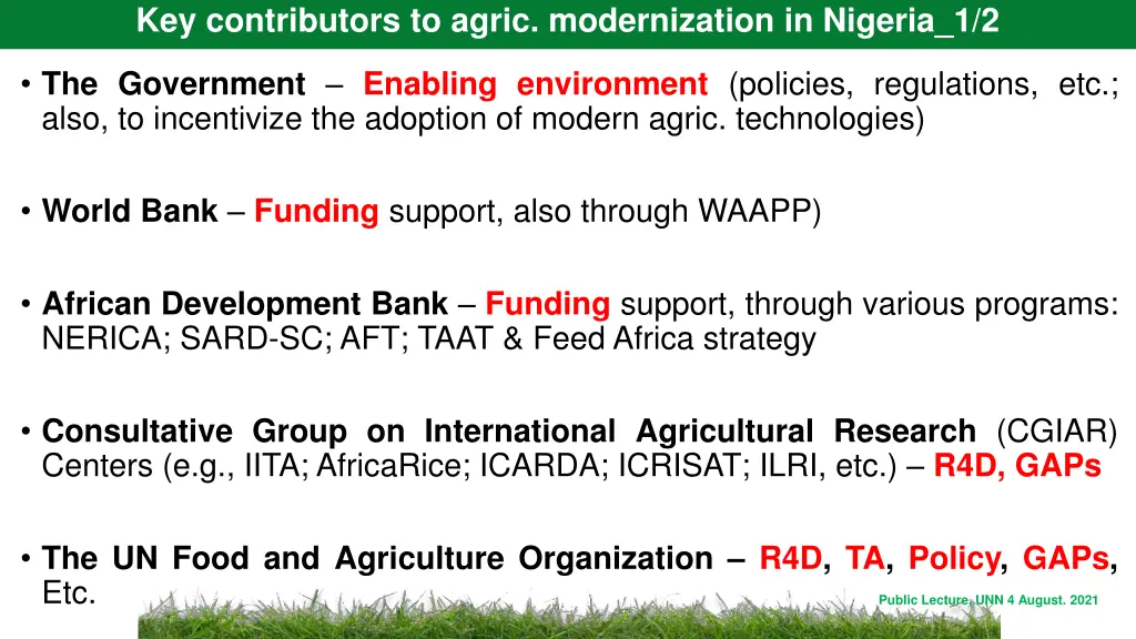 key contributors to agric modernization