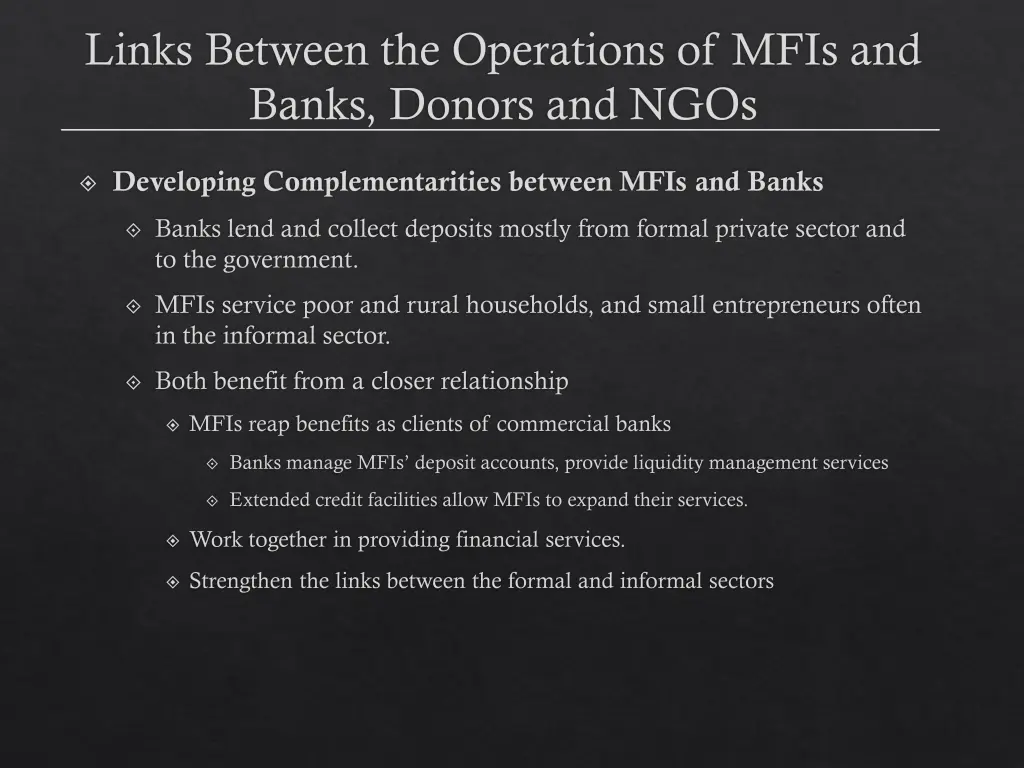 links between the operations of mfis and banks