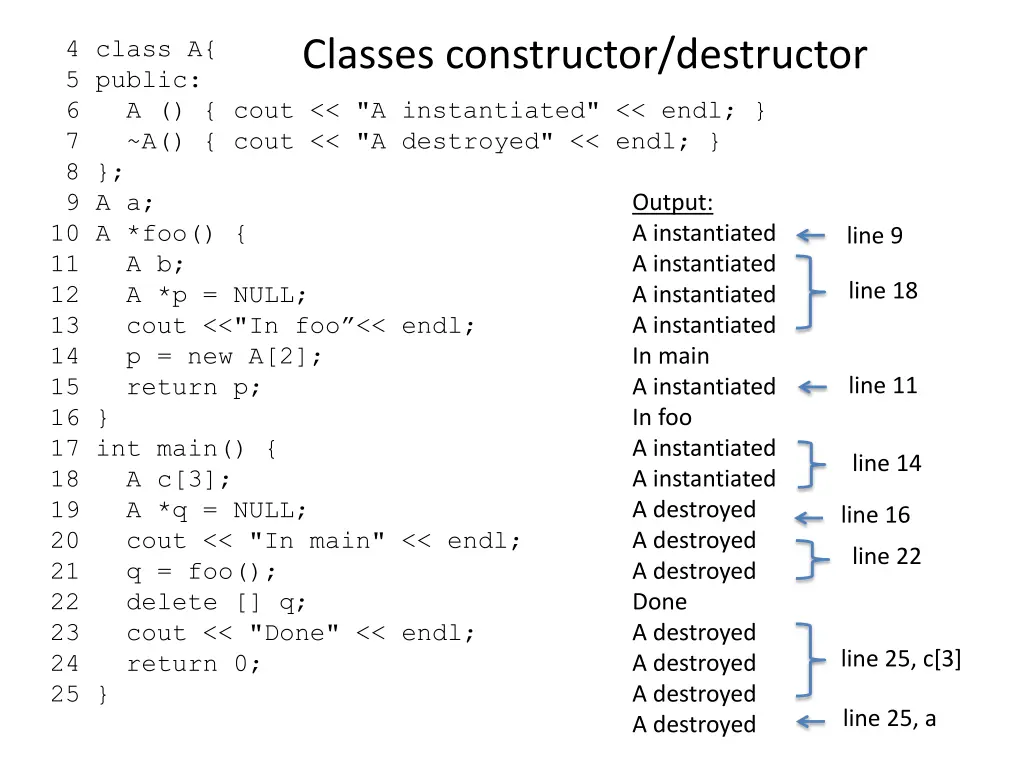 classes constructor destructor