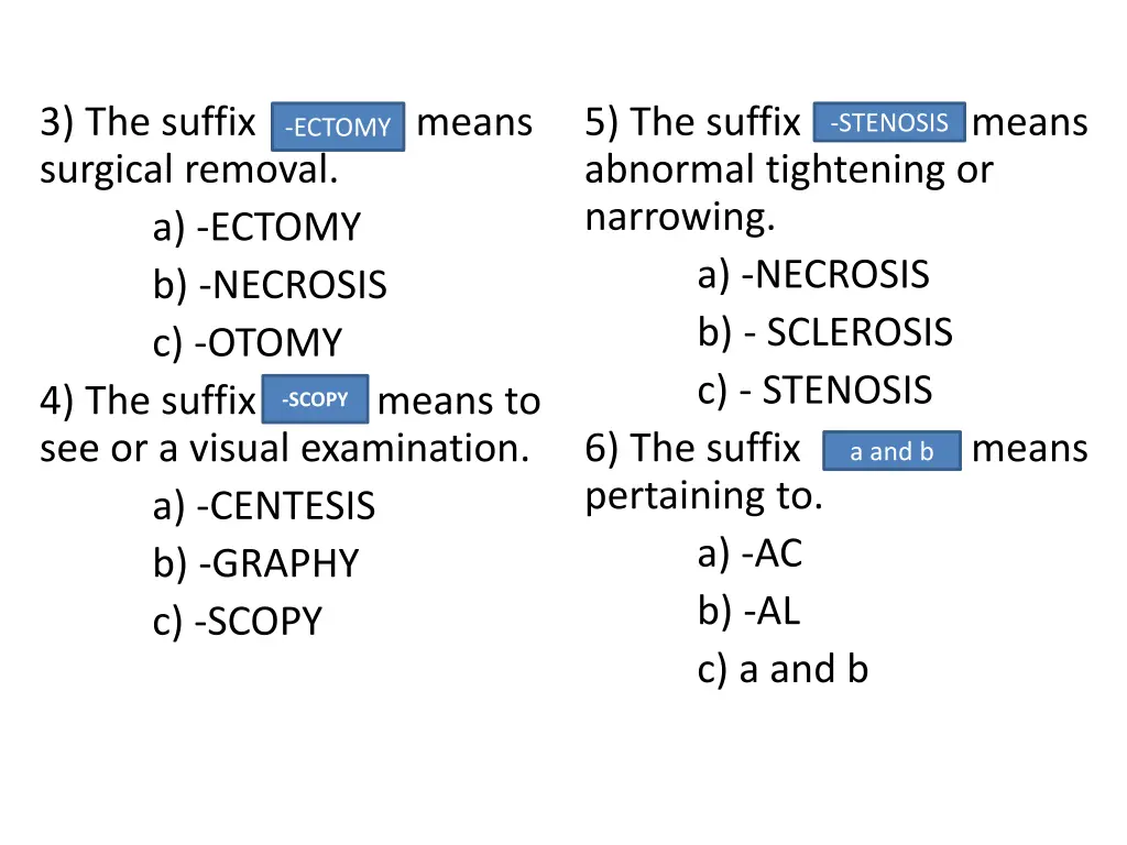 3 the suffix means surgical removal a ectomy