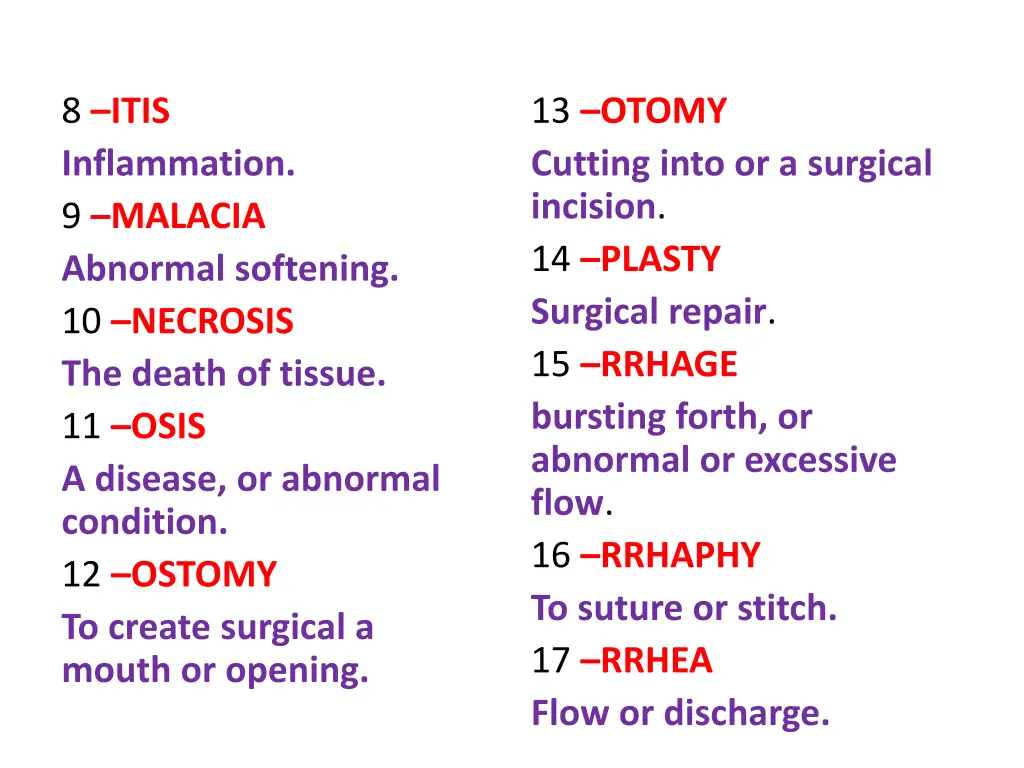 8 itis inflammation 9 malacia abnormal softening