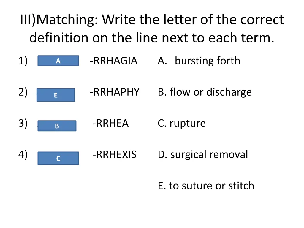 iii matching write the letter of the correct